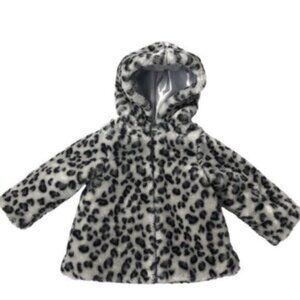 Little Me Baby Girl Black & White Faux Fur Leopard Print Jacket 18 Months